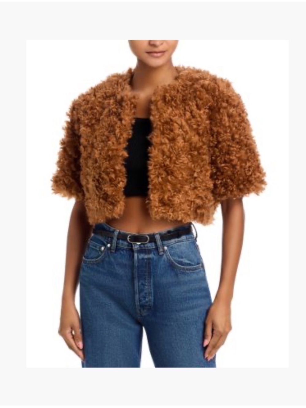Frame Denim Cropped Curly Teddy Jacket - Chestnut Brown